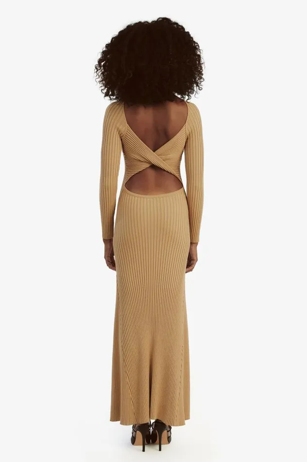 Women Day To Night Dresses Bardot Amaro Maxi Knit Dress In Soft Camel Soft Camel