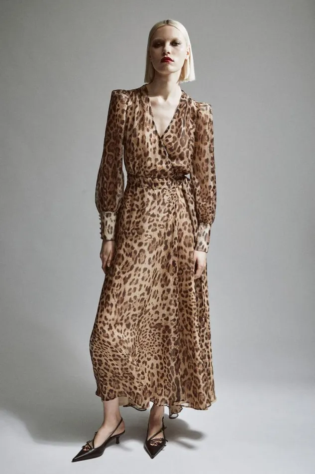 Women Day To Night Dresses Bardot Lucianna Maxi Wrap Dress In Brown Leopard Brown Leopard