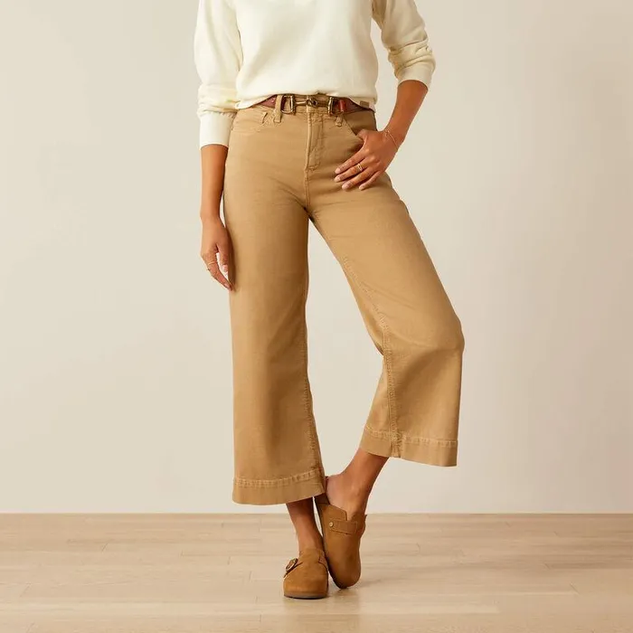 Women Denim Ariat Ultra High Rise Countryside Wide Leg Crop Jeans French Khaki