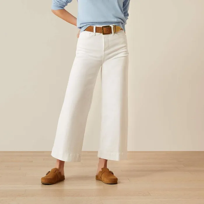 Women Denim Ariat Ultra High Rise Countryside Wide Leg Crop Jeans White