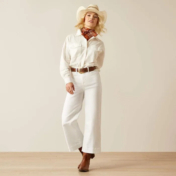 Women Denim Ariat Ultra High Rise Countryside Wide Leg Crop Jeans White Women Denim Ariat Ultra High Rise Countryside Wide Leg Crop Jeans White