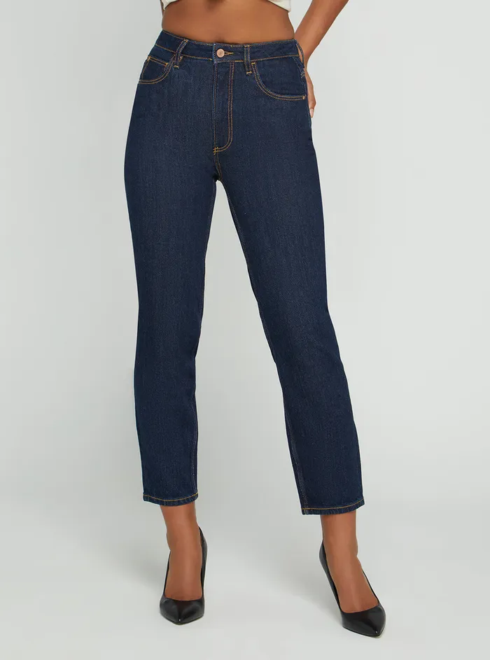 Women Denim GUESS Highrise Straight Leg Mom Denim Jeans In Authentic Dark Wash