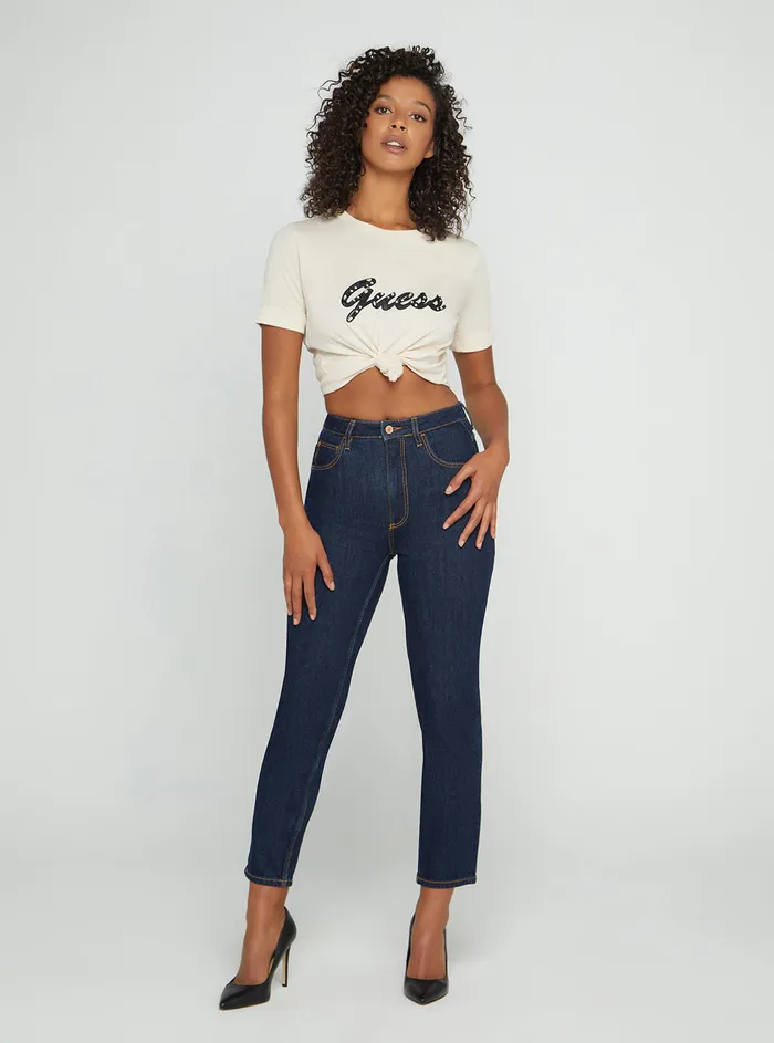 Women Denim GUESS Highrise Straight Leg Mom Denim Jeans In Authentic Dark Wash Women Denim GUESS Highrise Straight Leg Mom Denim Jeans In Authentic Dark Wash