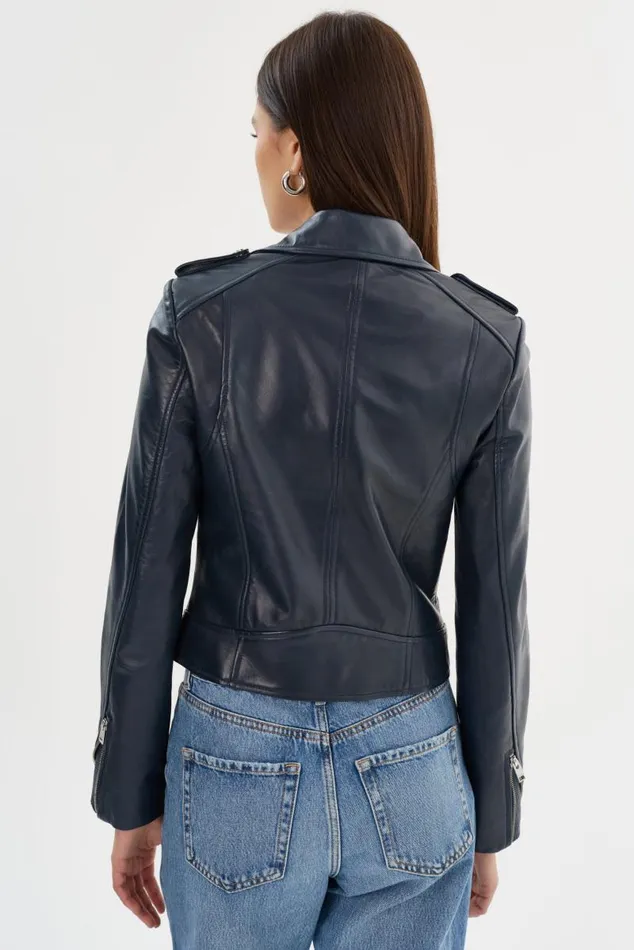 Women DONNA Iconic Leather Biker Jacket Navy LAMARQUE Biker Jackets Women DONNA Iconic Leather Biker Jacket Navy LAMARQUE Biker Jackets