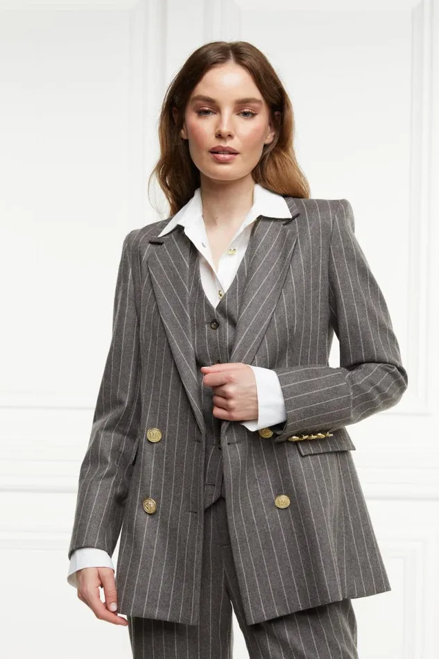 Women Double Breasted Blazer Soft Grey Pinstripe Holland Cooper Tailoring