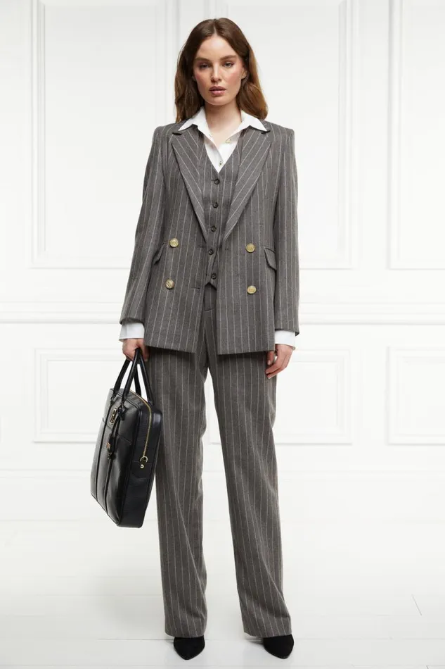 Women Double Breasted Blazer Soft Grey Pinstripe Holland Cooper Tailoring