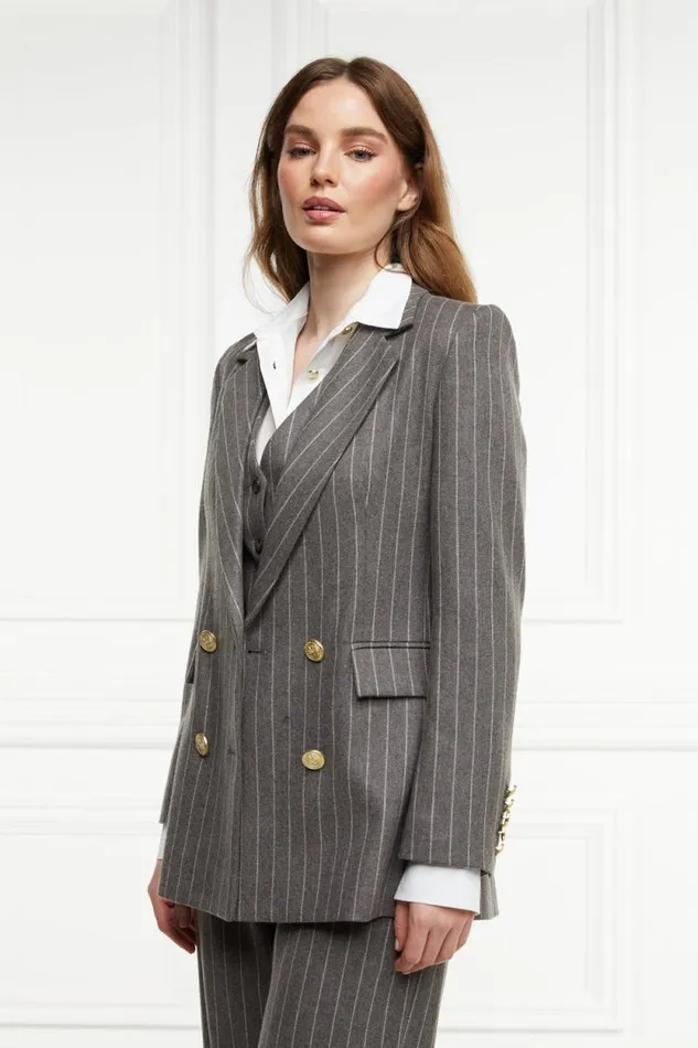 Women Double Breasted Blazer Soft Grey Pinstripe Holland Cooper Tailoring