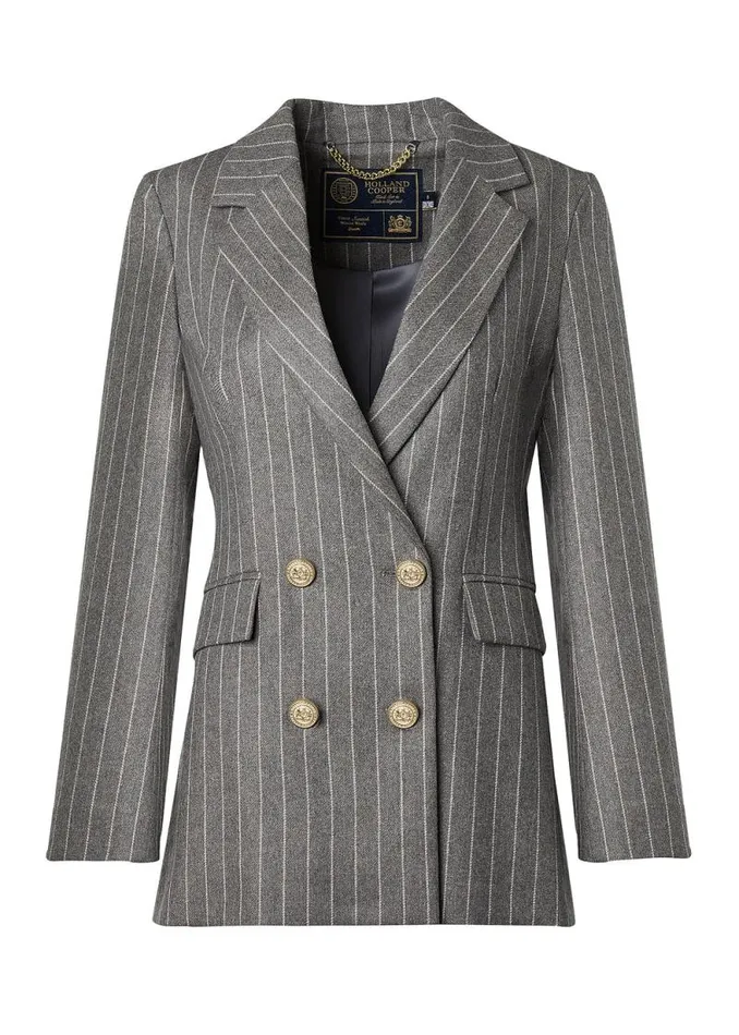 Women Double Breasted Blazer Soft Grey Pinstripe Holland Cooper Tailoring