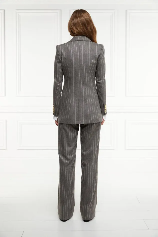 Women Double Breasted Blazer Soft Grey Pinstripe Holland Cooper Tailoring