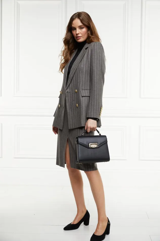Women Double Breasted Blazer Soft Grey Pinstripe Holland Cooper Tailoring