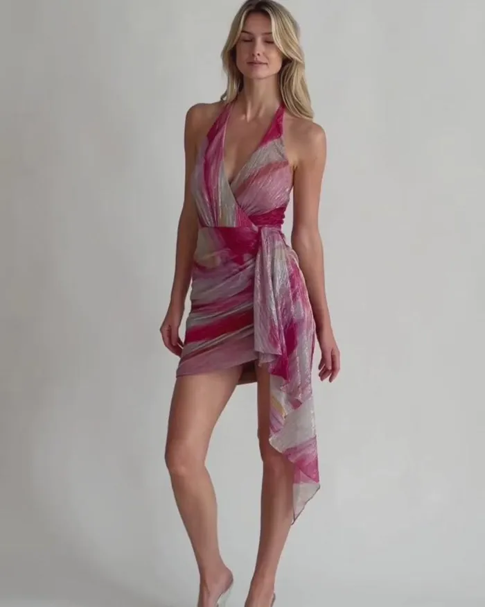 Women Dresses and Jumpsuits PatBO Aura Metallic Plunge Mini Dress FINAL SALE Pink Multi