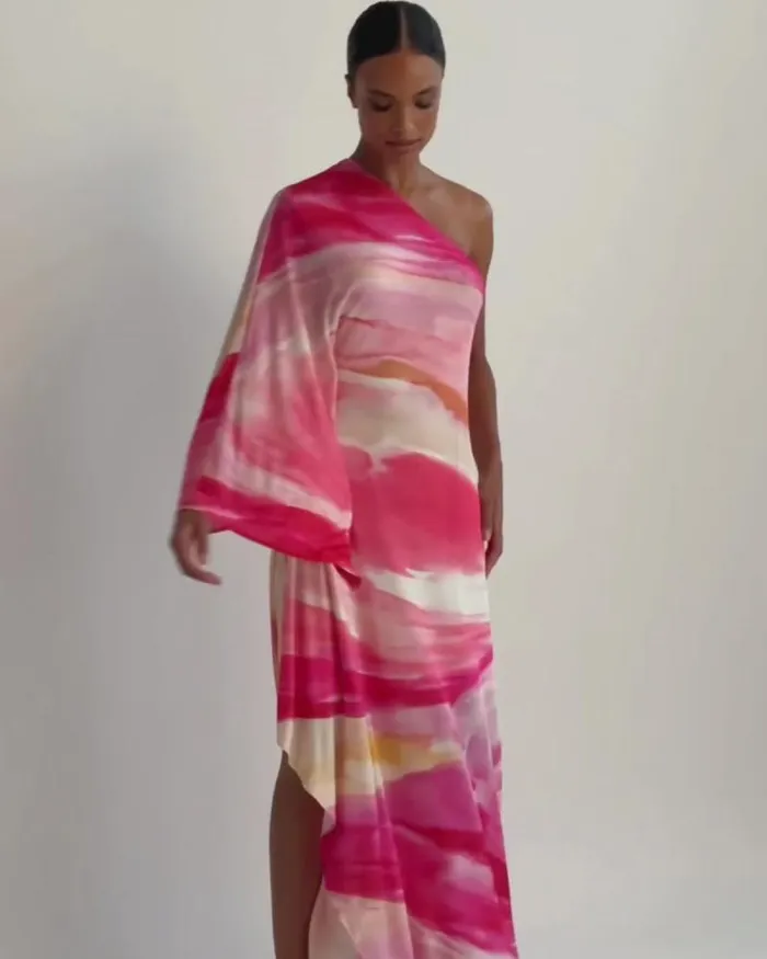 Women Dresses and Jumpsuits PatBO Aura Stretch One Shoulder Maxi Dress FINAL SALE Pink Multi