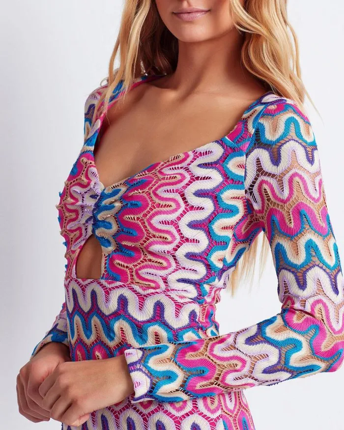 Women Dresses and Jumpsuits PatBO CROCHET CUTOUT FRINGE TRIM MIDI DRESS FINAL SALE Pink Multi