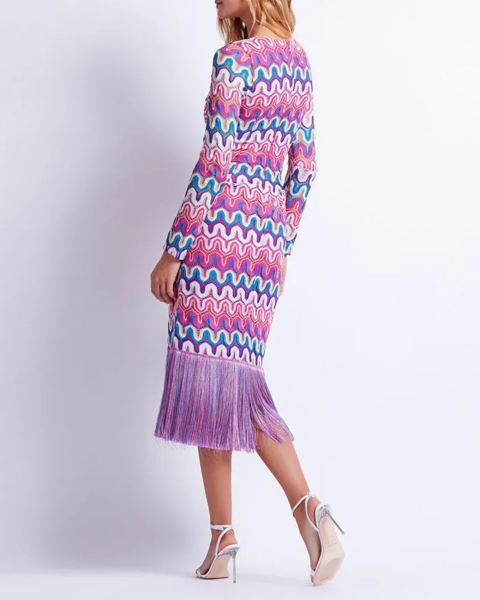 Women Dresses and Jumpsuits PatBO CROCHET CUTOUT FRINGE TRIM MIDI DRESS FINAL SALE Pink Multi
