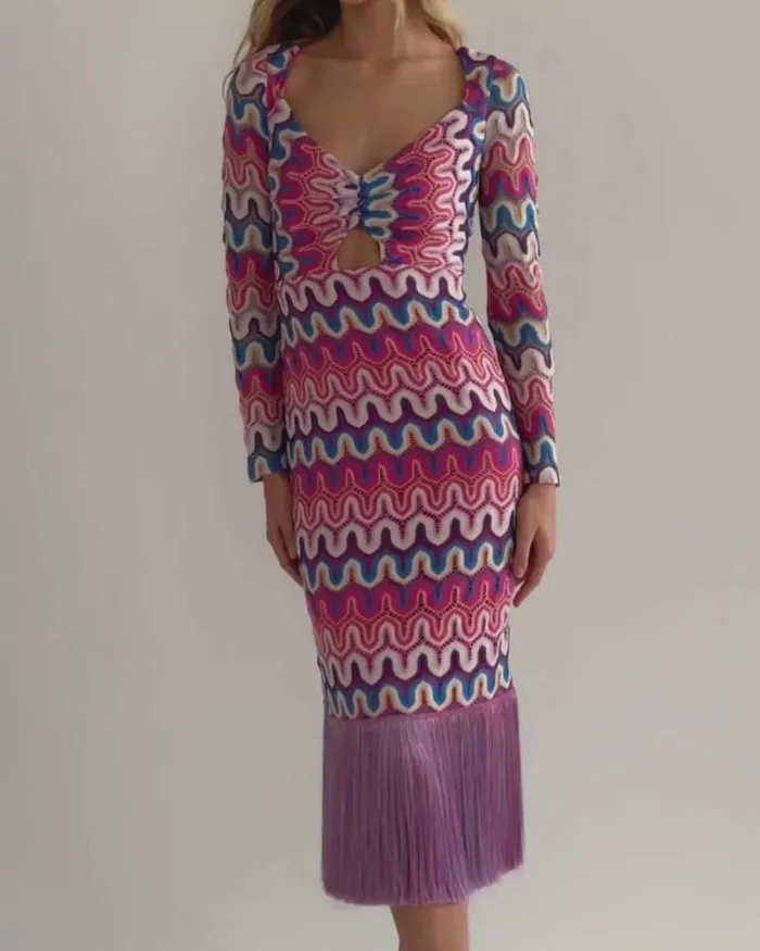 Women Dresses and Jumpsuits PatBO CROCHET CUTOUT FRINGE TRIM MIDI DRESS FINAL SALE Pink Multi