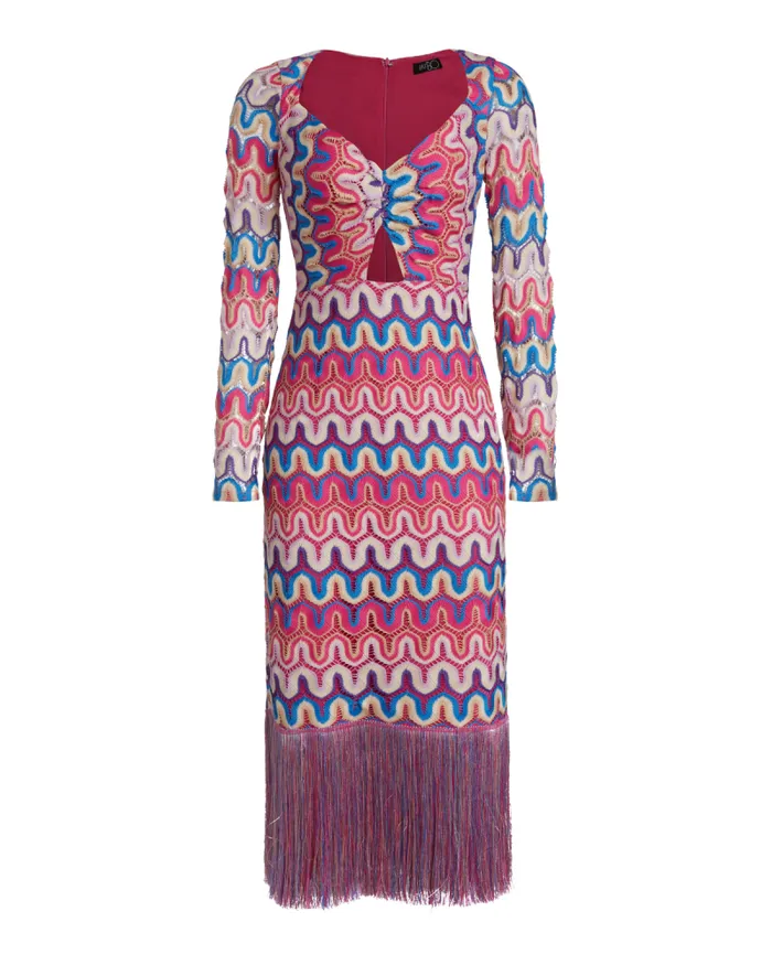 Women Dresses and Jumpsuits PatBO CROCHET CUTOUT FRINGE TRIM MIDI DRESS FINAL SALE Pink Multi