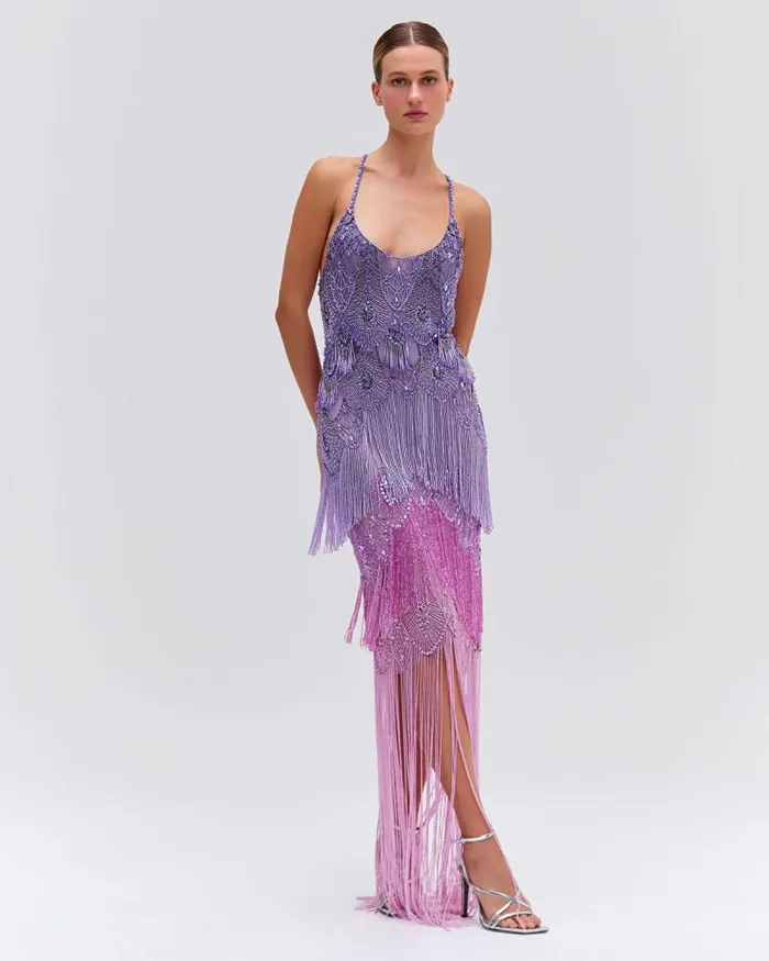 Women Dresses and Jumpsuits PatBO HandBeaded Ombre Gown Bright Lilac