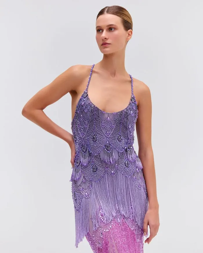 Women Dresses and Jumpsuits PatBO HandBeaded Ombre Gown Bright Lilac