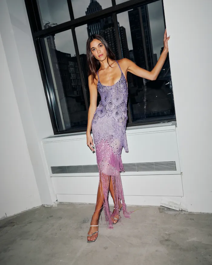 Women Dresses and Jumpsuits PatBO HandBeaded Ombre Gown Bright Lilac
