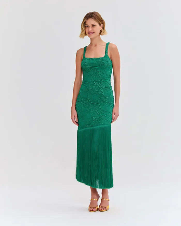 Women Dresses and Jumpsuits PatBO Jacquard Fringe Maxi Dress FINAL SALE Emerald