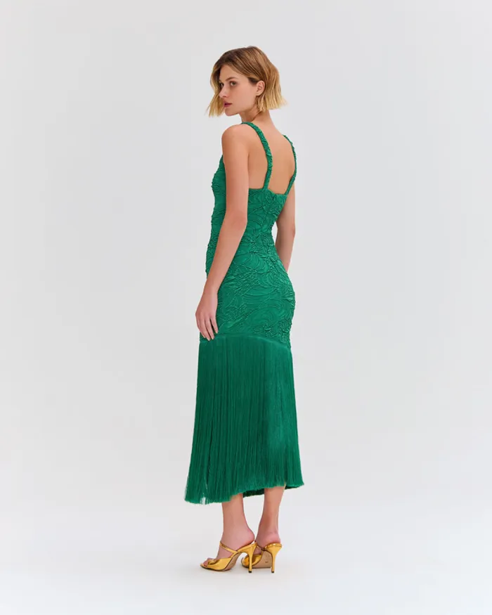 Women Dresses and Jumpsuits PatBO Jacquard Fringe Maxi Dress FINAL SALE Emerald