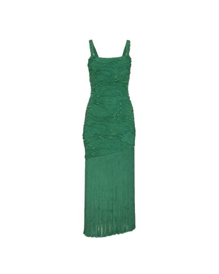Women Dresses and Jumpsuits PatBO Jacquard Fringe Maxi Dress FINAL SALE Emerald