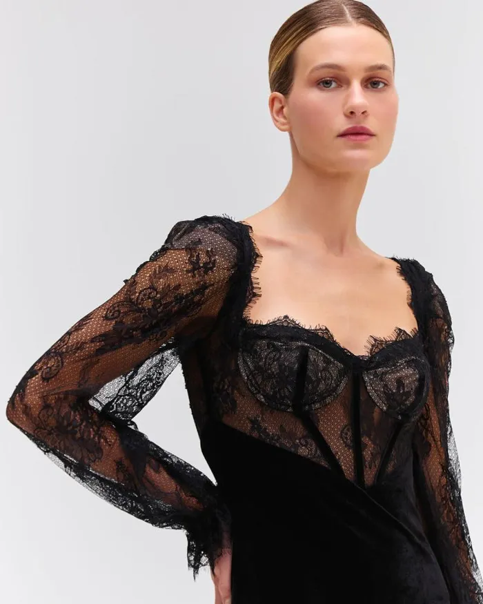 Women Dresses and Jumpsuits PatBO LACE AND VELVET MINI DRESS Black
