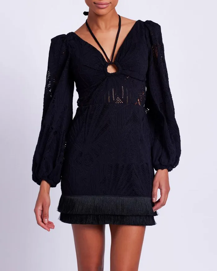 Women Dresses and Jumpsuits PatBO Long Sleeve Lace Mini Dress FINAL SALE Black