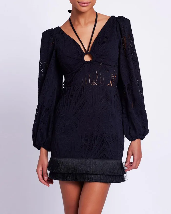 Women Dresses and Jumpsuits PatBO Long Sleeve Lace Mini Dress FINAL SALE Black
