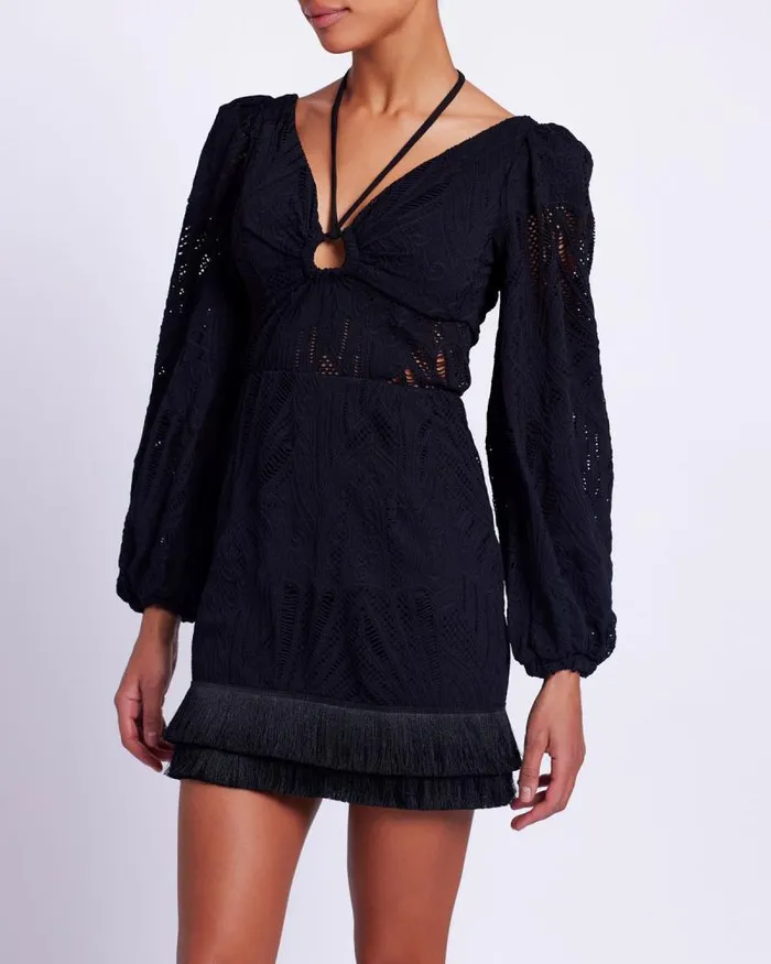 Women Dresses and Jumpsuits PatBO Long Sleeve Lace Mini Dress FINAL SALE Black