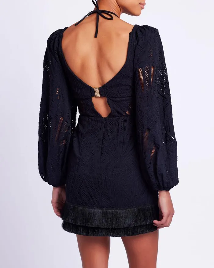 Women Dresses and Jumpsuits PatBO Long Sleeve Lace Mini Dress FINAL SALE Black