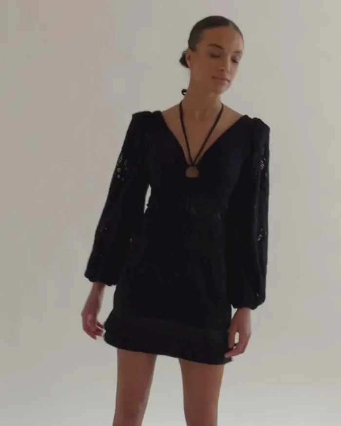 Women Dresses and Jumpsuits PatBO Long Sleeve Lace Mini Dress FINAL SALE Black