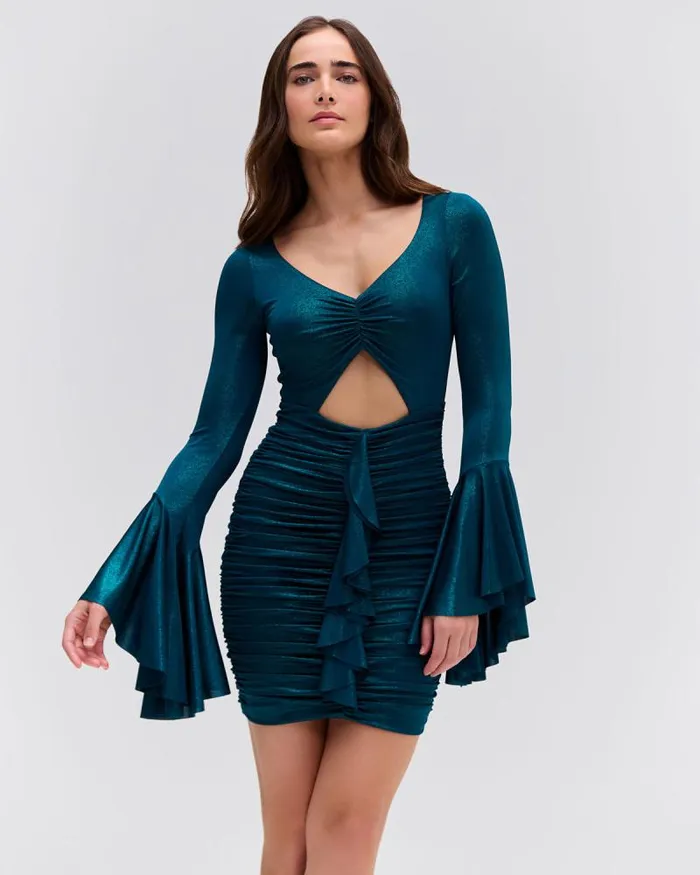 Women Dresses and Jumpsuits PatBO Metallic Jersey Bell Sleeve Mini Dress EXCLUSIVE Emerald Women Dresses and Jumpsuits PatBO Metallic Jersey Bell Sleeve Mini Dress EXCLUSIVE Emerald