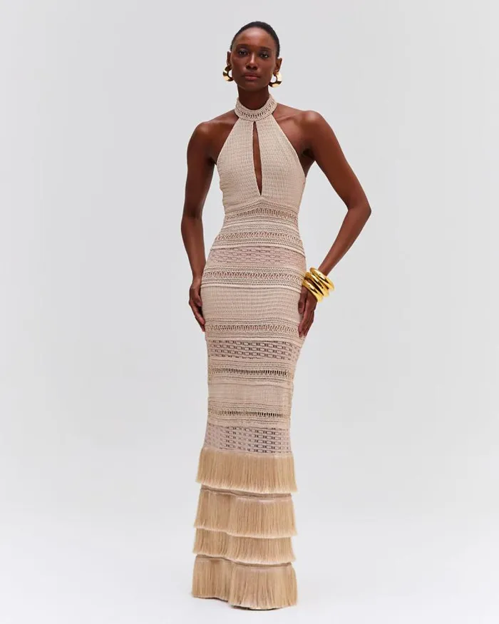 Women Dresses and Jumpsuits PatBO Metallic Knit Halterneck Maxi Dress Clay