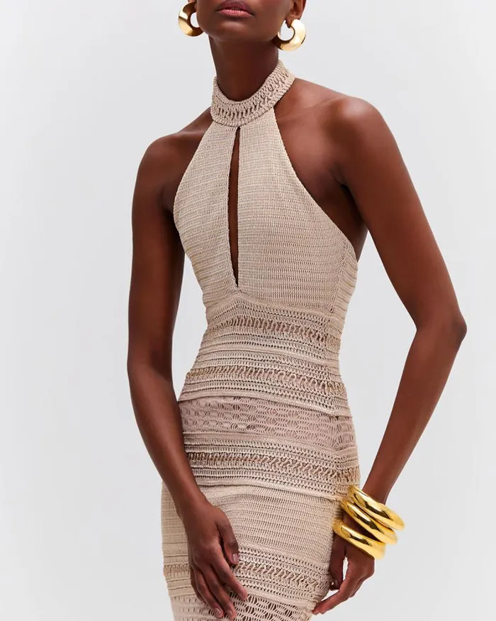 Women Dresses and Jumpsuits PatBO Metallic Knit Halterneck Maxi Dress Clay