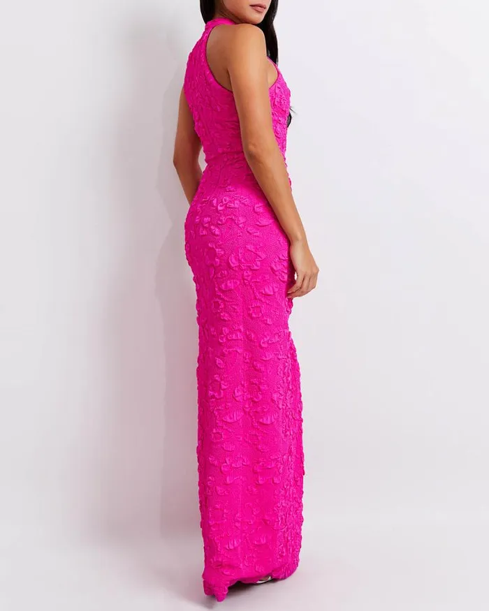 Women Dresses and Jumpsuits PatBO Stretch Jacquard High Neck Maxi Dress FINAL SALE Neon Pink
