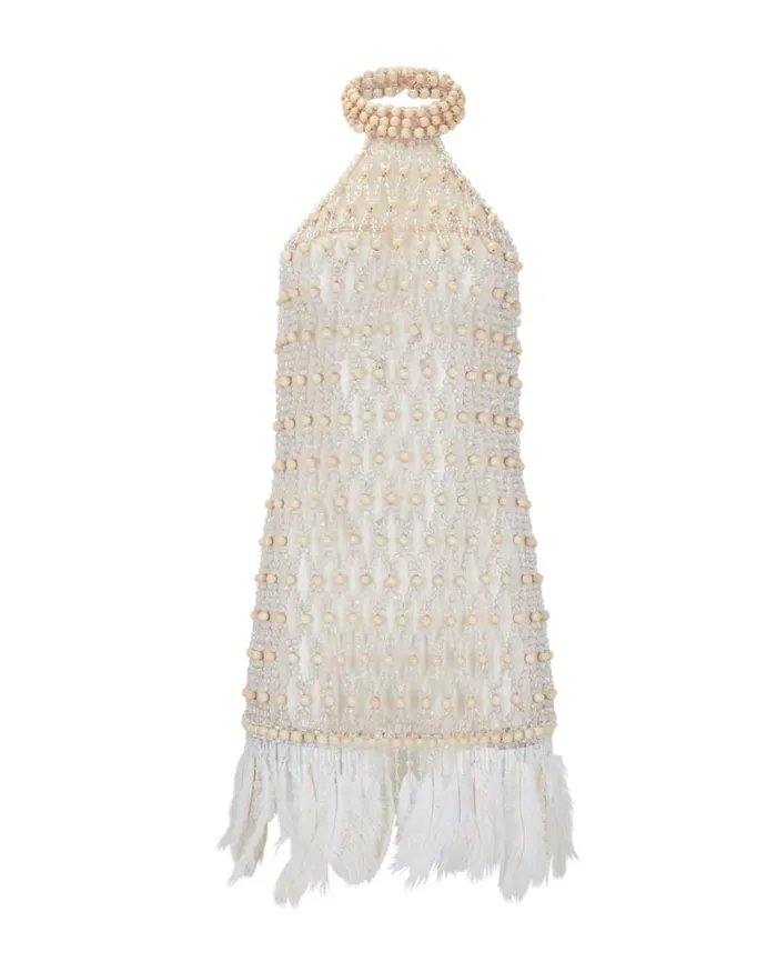 Women Dresses and Jumpsuits PatBO Wood And Crystal Beaded High Neck Mini Dress RUNWAY Natural