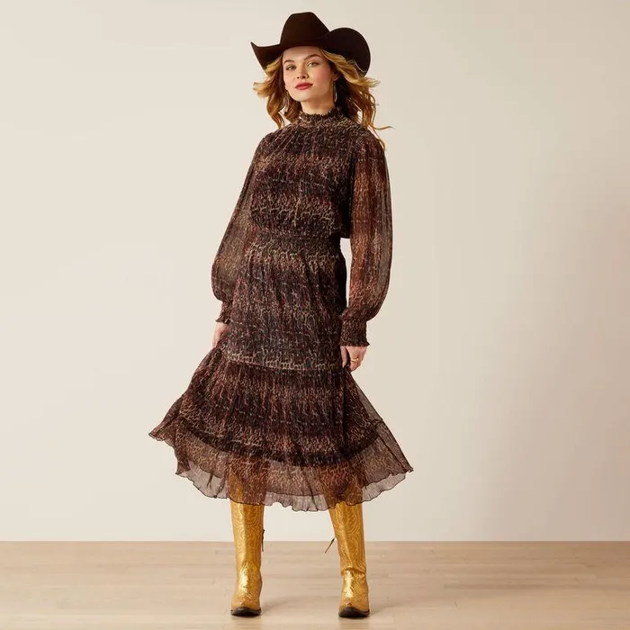 Women Dresses and Skirts Ariat Plume Dress Leopard Mesh