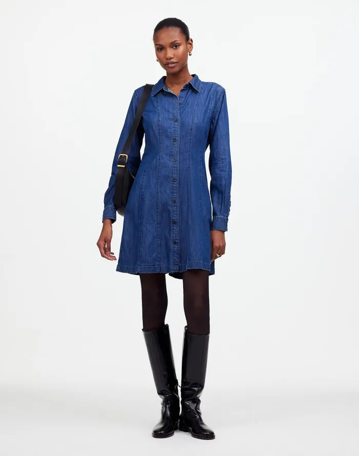 Women Dresses Madewell Denim Seamed Mini Dress In Clearfield Wash Clearfield Wash