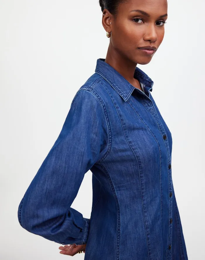 Women Dresses Madewell Denim Seamed Mini Dress In Clearfield Wash Clearfield Wash