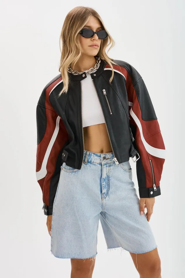 Women DUSTIN Leather Racer Jacket Blackwinter Whiteruby Red LAMARQUE Leather Jackets Women DUSTIN Leather Racer Jacket Blackwinter Whiteruby Red LAMARQUE Leather Jackets