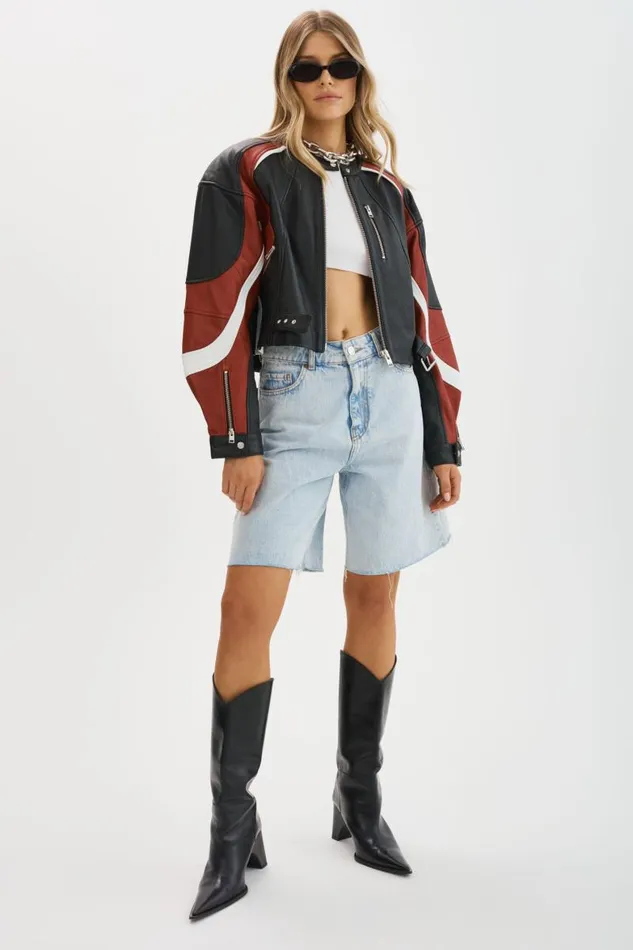 Women DUSTIN Leather Racer Jacket Blackwinter Whiteruby Red LAMARQUE Leather Jackets Women DUSTIN Leather Racer Jacket Blackwinter Whiteruby Red LAMARQUE Leather Jackets