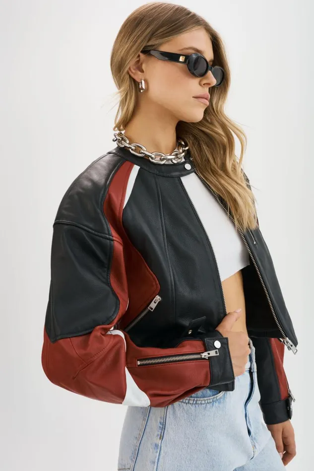 Women DUSTIN Leather Racer Jacket Blackwinter Whiteruby Red LAMARQUE Leather Jackets Women DUSTIN Leather Racer Jacket Blackwinter Whiteruby Red LAMARQUE Leather Jackets