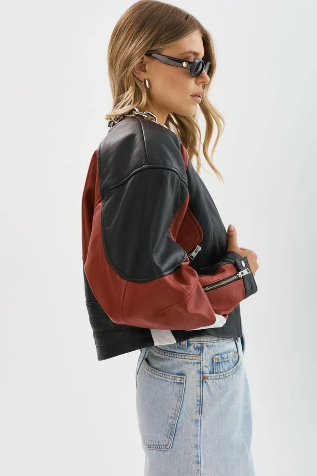 Women DUSTIN Leather Racer Jacket Blackwinter Whiteruby Red LAMARQUE Leather Jackets Women DUSTIN Leather Racer Jacket Blackwinter Whiteruby Red LAMARQUE Leather Jackets
