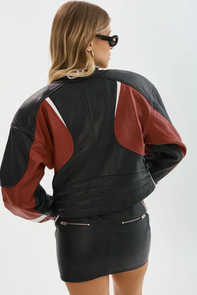 Women DUSTIN Leather Racer Jacket Blackwinter Whiteruby Red LAMARQUE Leather Jackets Women DUSTIN Leather Racer Jacket Blackwinter Whiteruby Red LAMARQUE Leather Jackets