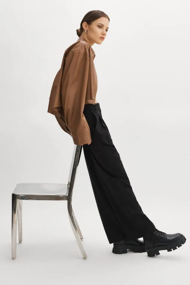 Women ELDA Leather Oversized Shirt Mink Brown LAMARQUE Shackets Women ELDA Leather Oversized Shirt Mink Brown LAMARQUE Shackets