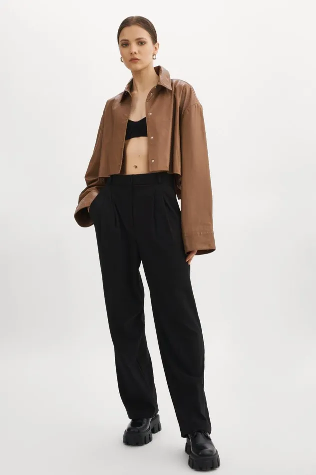 Women ELDA Leather Oversized Shirt Mink Brown LAMARQUE Shackets Women ELDA Leather Oversized Shirt Mink Brown LAMARQUE Shackets