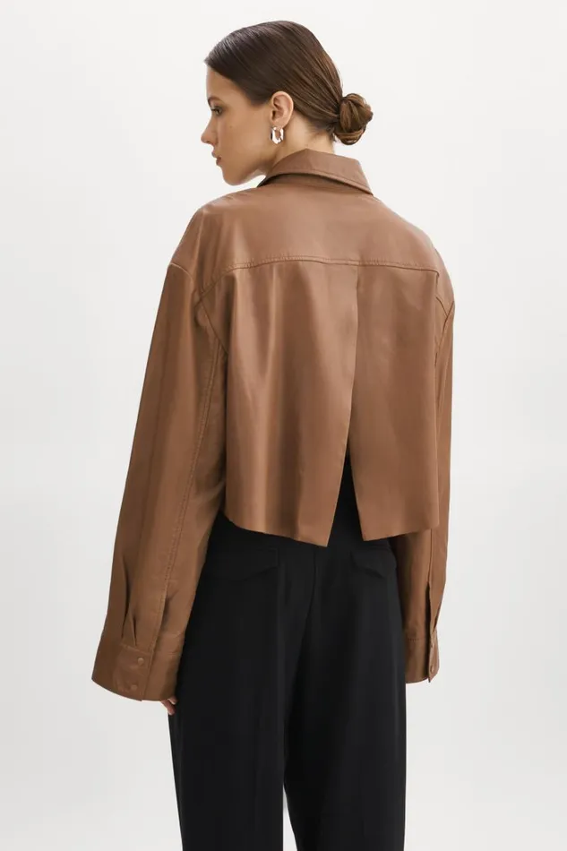 Women ELDA Leather Oversized Shirt Mink Brown LAMARQUE Shackets Women ELDA Leather Oversized Shirt Mink Brown LAMARQUE Shackets