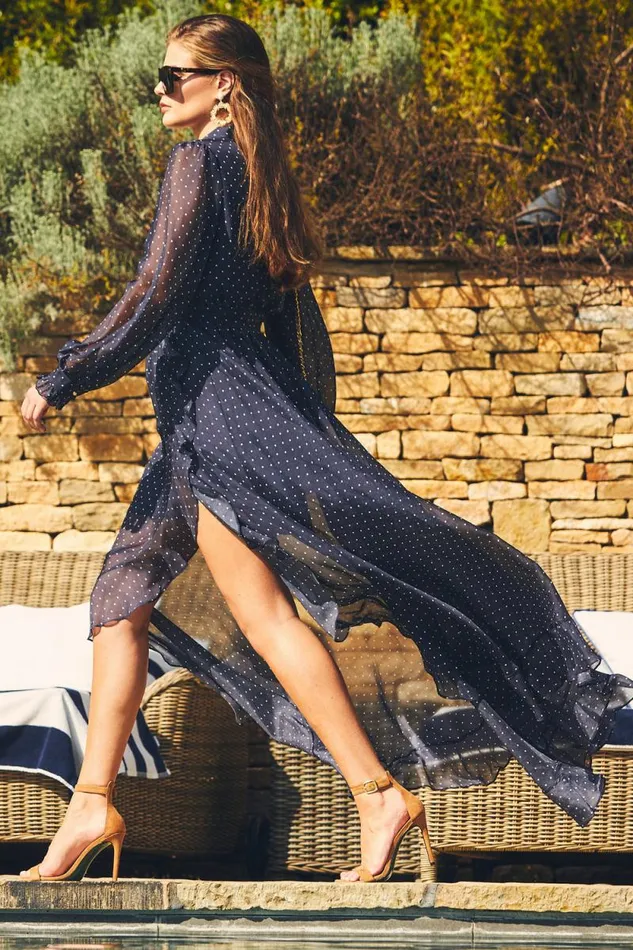 Women Ellisa Maxi Dress Navy Polka Dot Holland Cooper Dresses