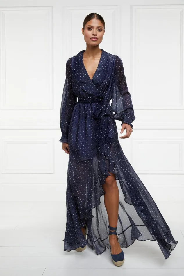 Women Ellisa Maxi Dress Navy Polka Dot Holland Cooper Dresses